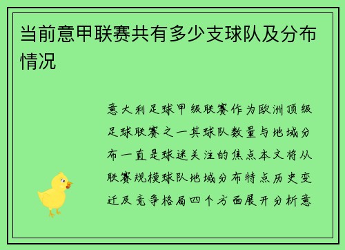 当前意甲联赛共有多少支球队及分布情况