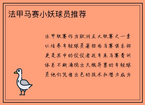 法甲马赛小妖球员推荐
