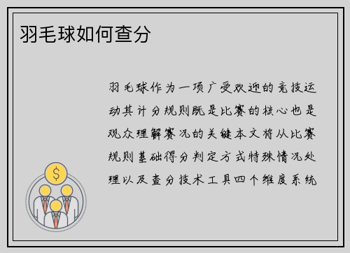羽毛球如何查分
